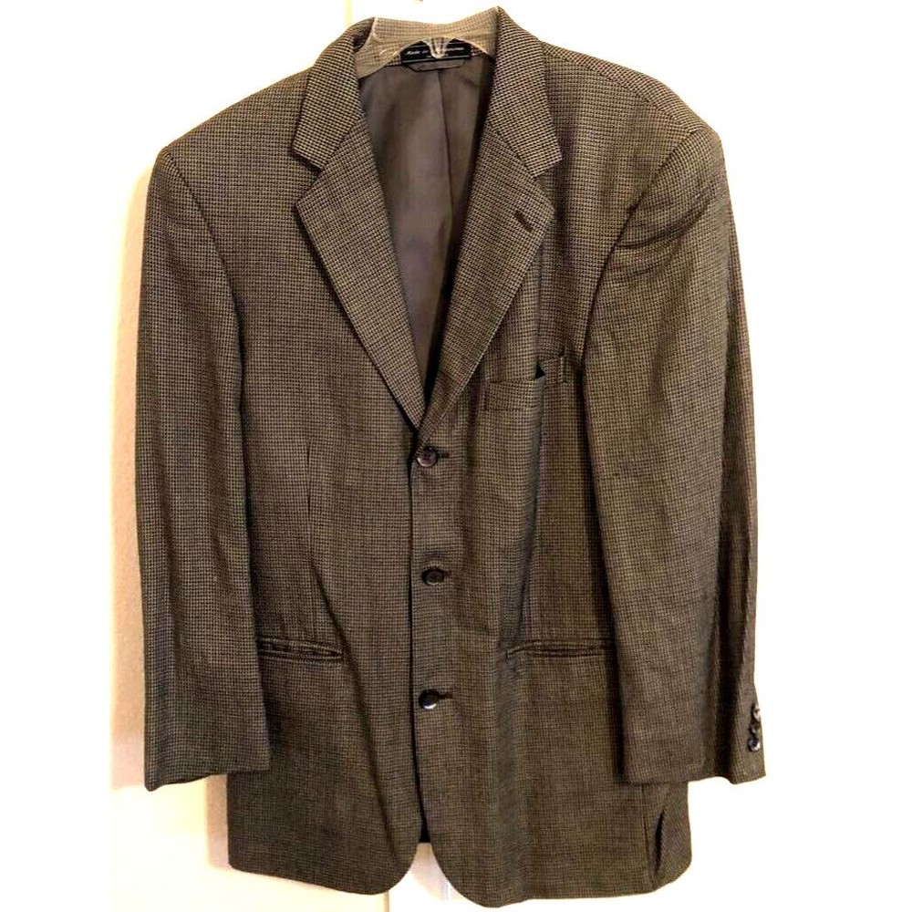 Vintage Marco Carelli Mens Suit Jacket Gray Black Tweed Silk Wool Blend 40R